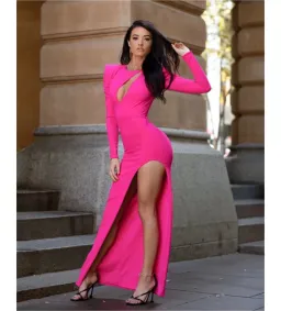 Meraki Official Alex Keyhole Gown Neon Pink Size AU 8 for rent on The Volte - image 4
