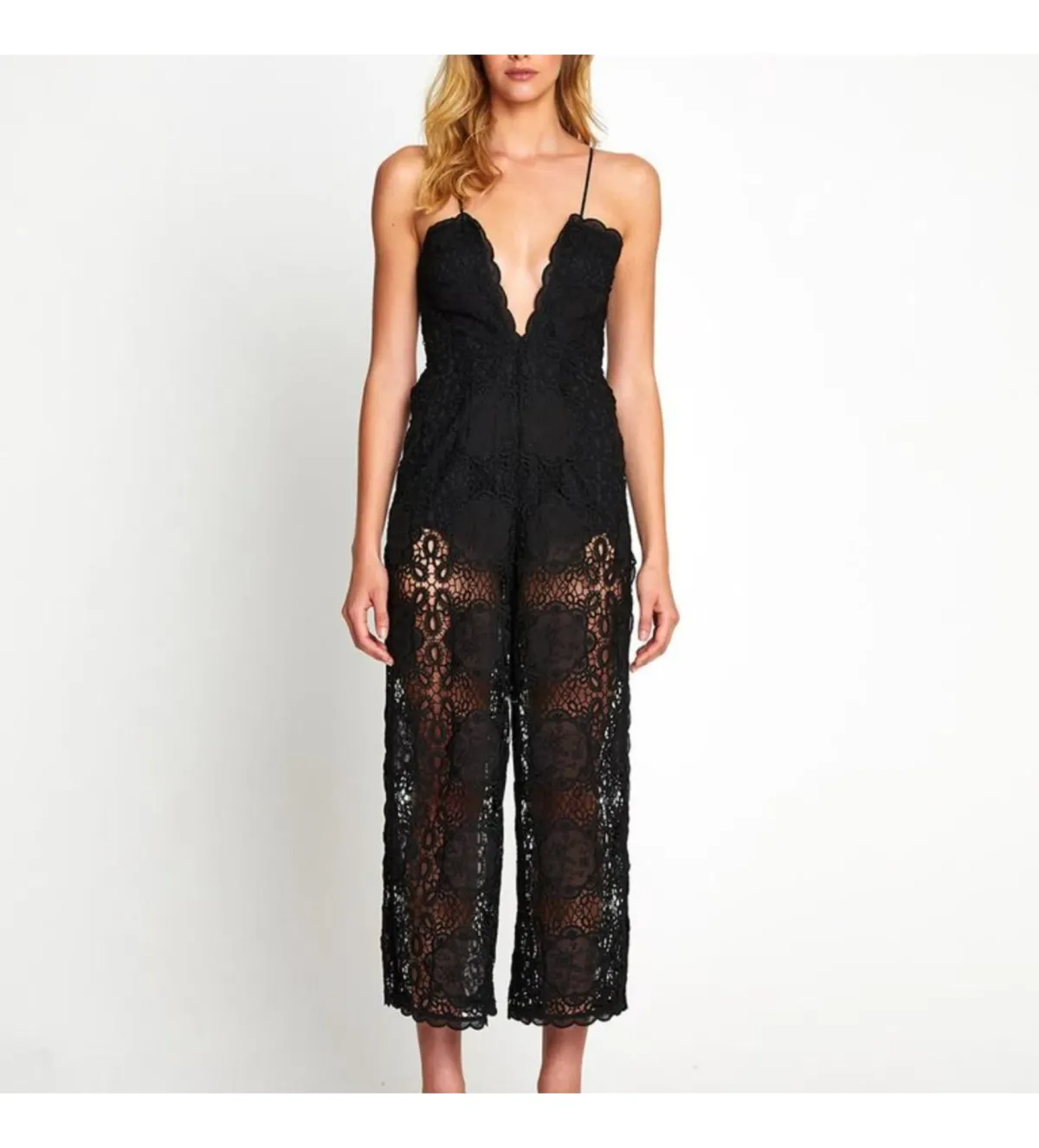 Alice McCall Diamond Veins Jumpsuit Black Lace Size AU 8 for rent on The Volte - main image