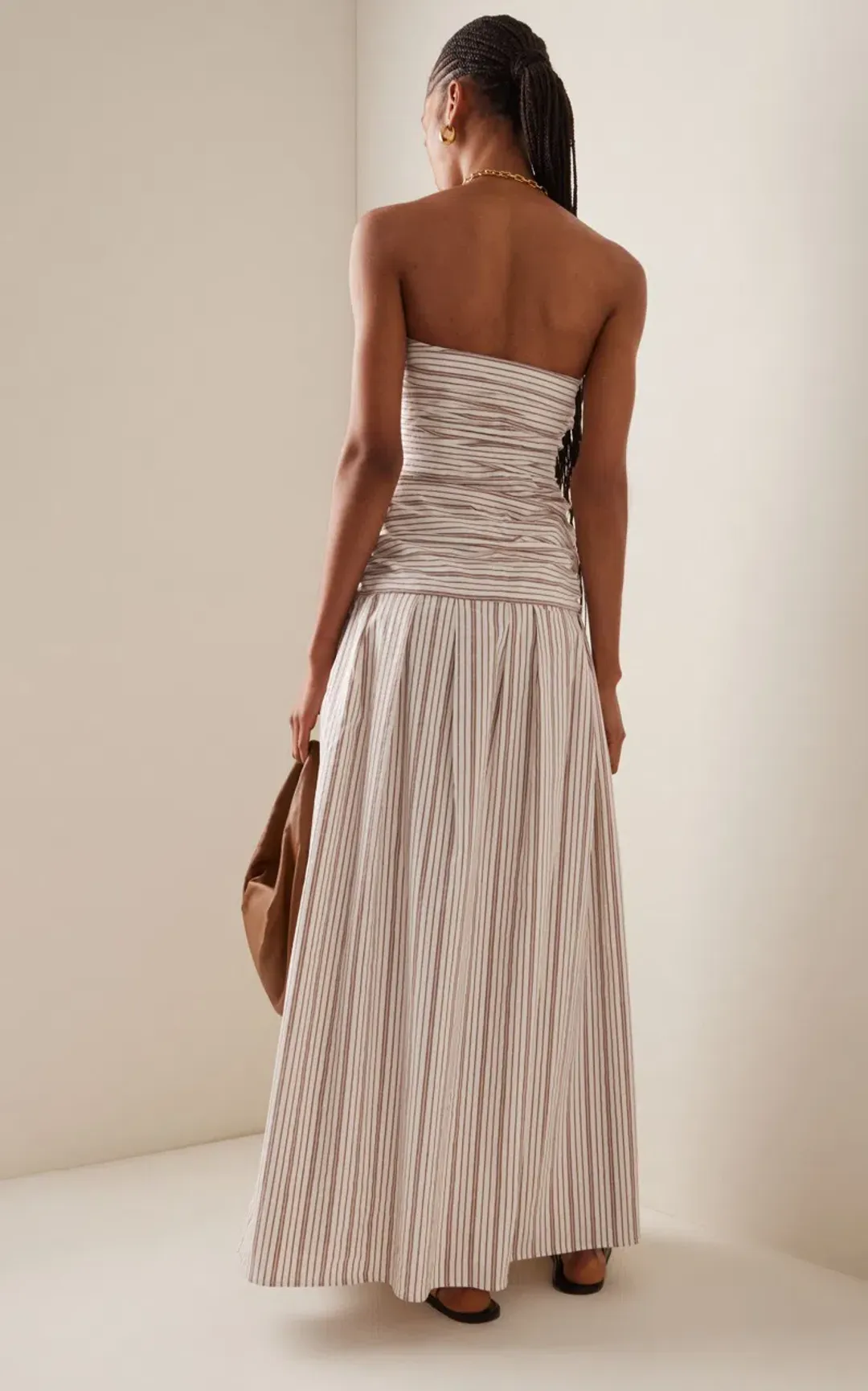 Anna Quan Isadora Strapless Maxi Dress Tobacco Stripe Size AU 6  for rent on The Volte - main image