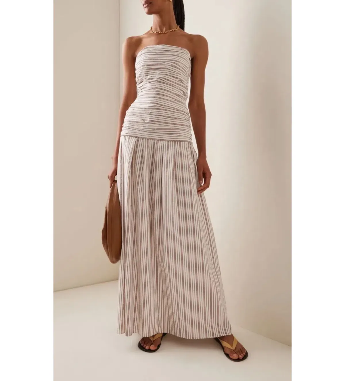 Anna Quan Isadora Strapless Maxi Dress Tobacco Stripe Size AU 10 for rent on The Volte - main image