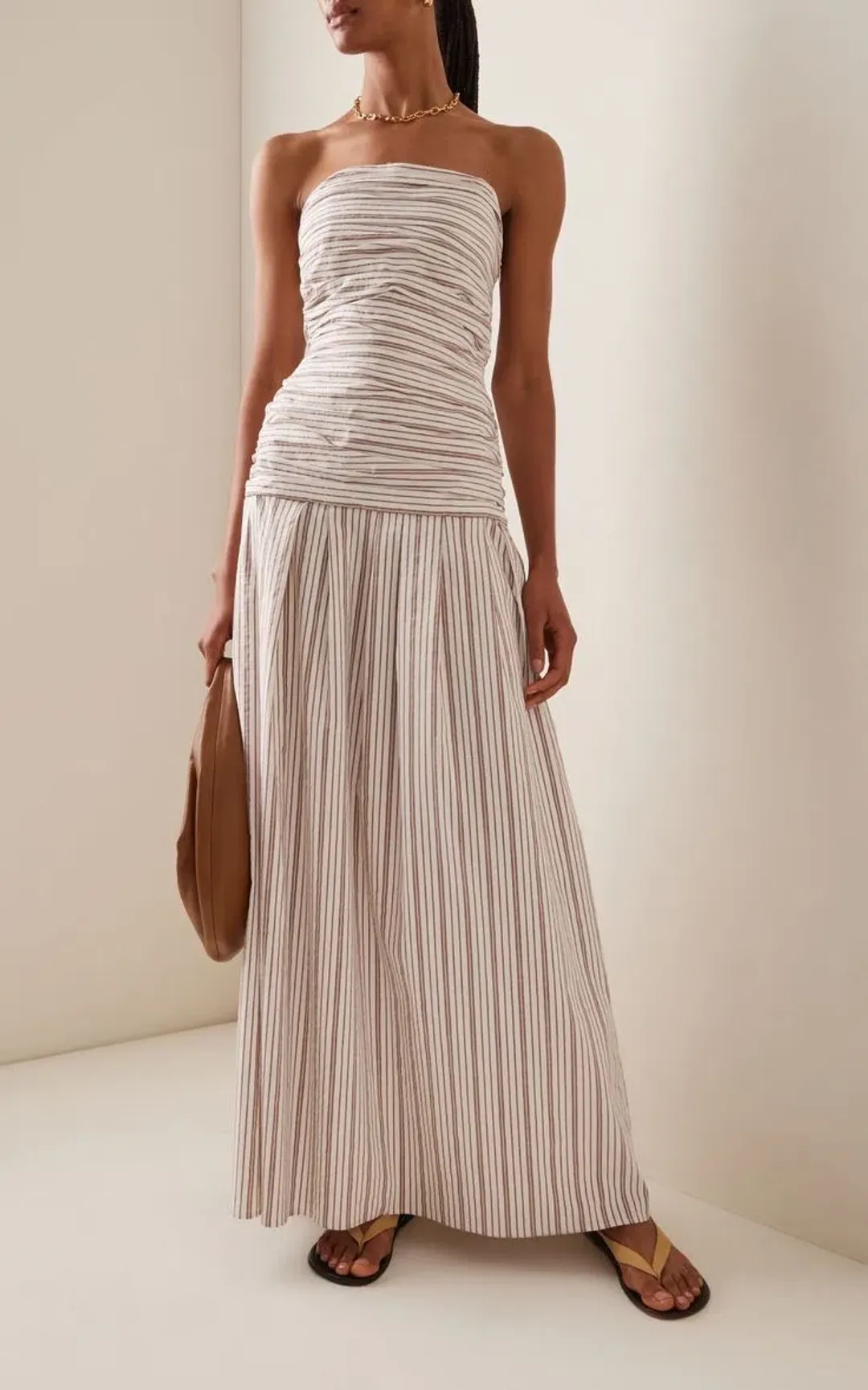 ANNA QUAN Isadora Strapless Maxi Dress Tobacco Stripe 10 for rent on The Volte - main image