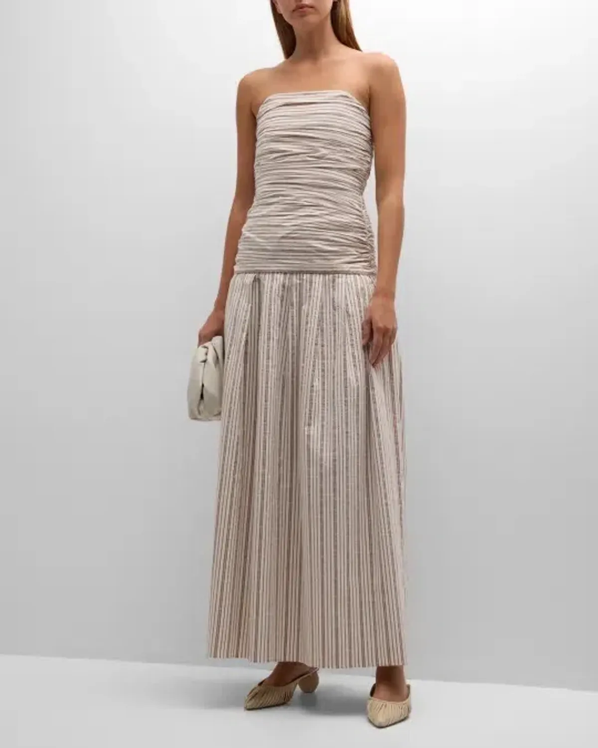 ANNA QUAN Isadora Strapless Maxi Dress Tobacco Stripe 10 for rent on The Volte - main image