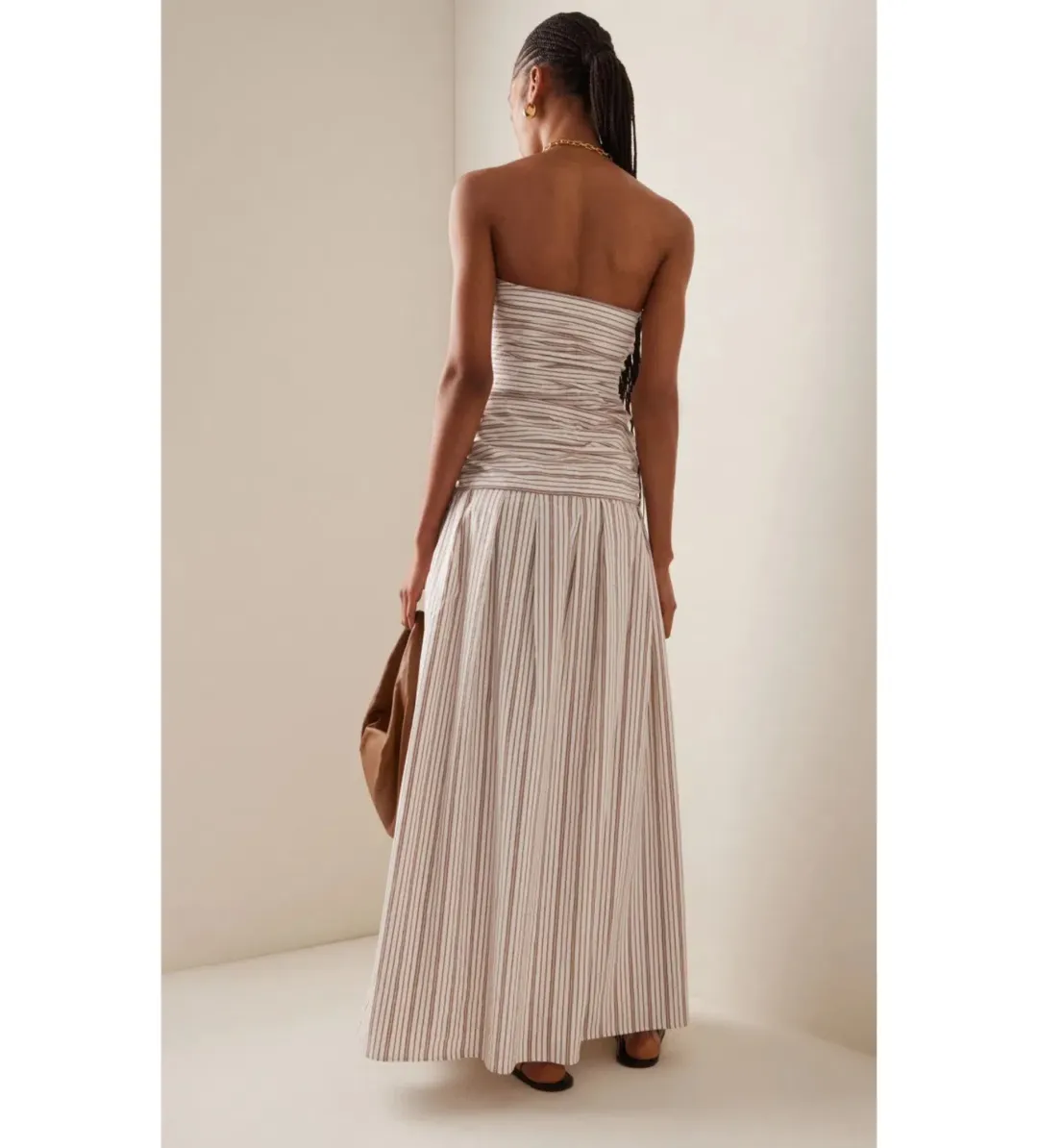 Anna Quan Isadora Strapless Maxi Dress Tobacco Stripe Size AU 10 for rent on The Volte - main image