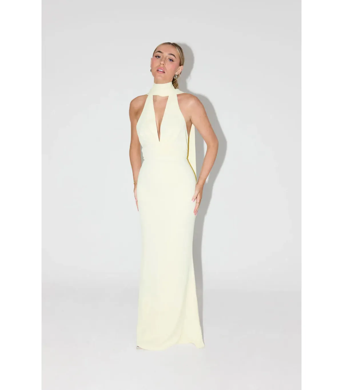 Odd Muse The Ultimate Muse Tie Neck Maxi Dress Butter Cream Size XS / AU 6  for rent on The Volte - main image