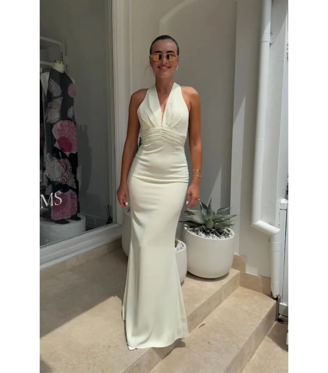 Odd Muse The Ultimate Muse Tie Neck Maxi Dress Butter Cream Size XS / AU 6  for rent on The Volte - main image