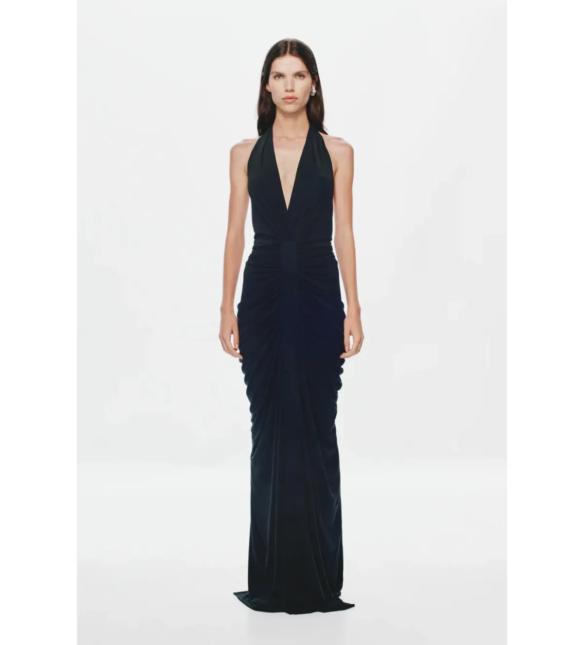 Misha The Venus Gathered Cupro Maxi Dress Black Size XS / AU 6 for rent on The Volte - main image