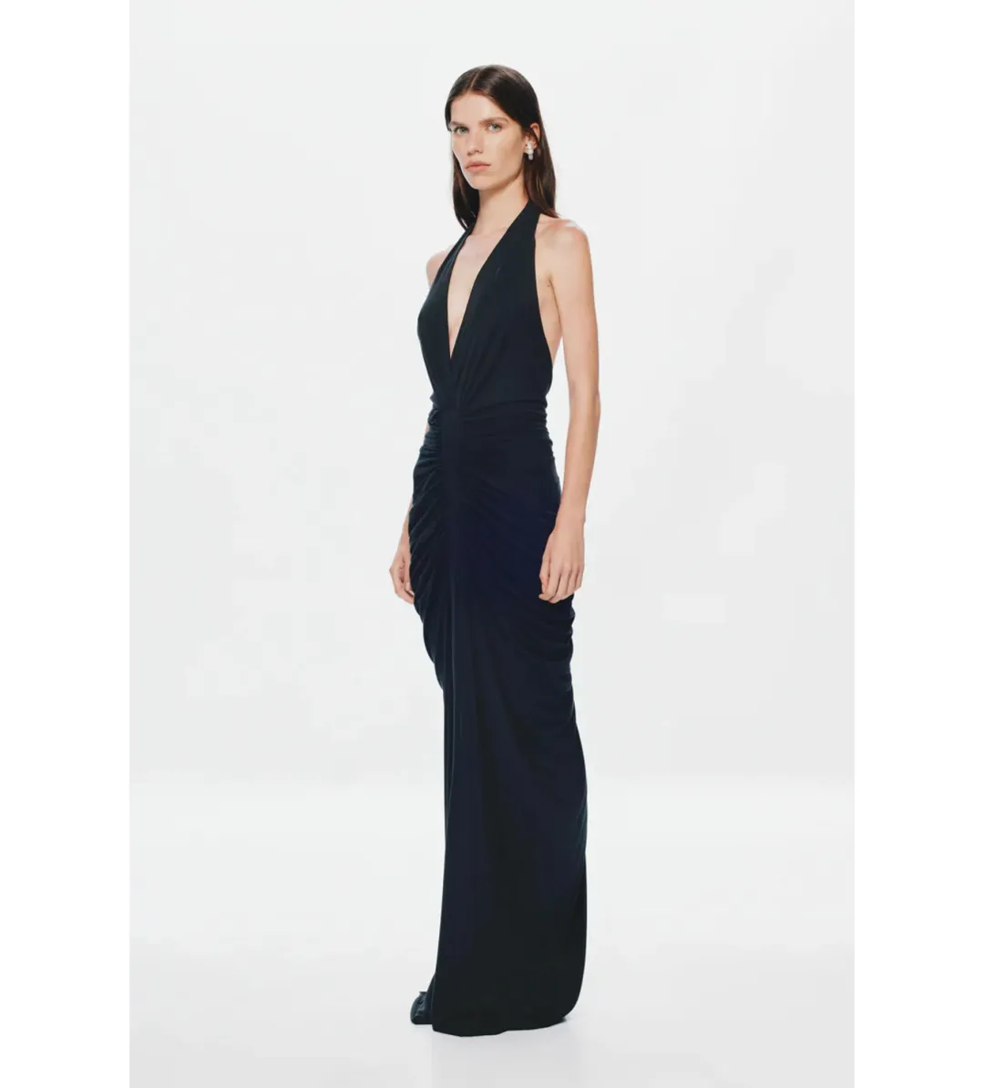 Misha The Venus Gathered Cupro Maxi Dress Black Size XS / AU 6 for rent on The Volte - main image