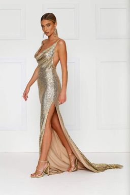 Alamour the Label Andriana Sequins Gown Gold Size 8 for rent on The Volte - image 2