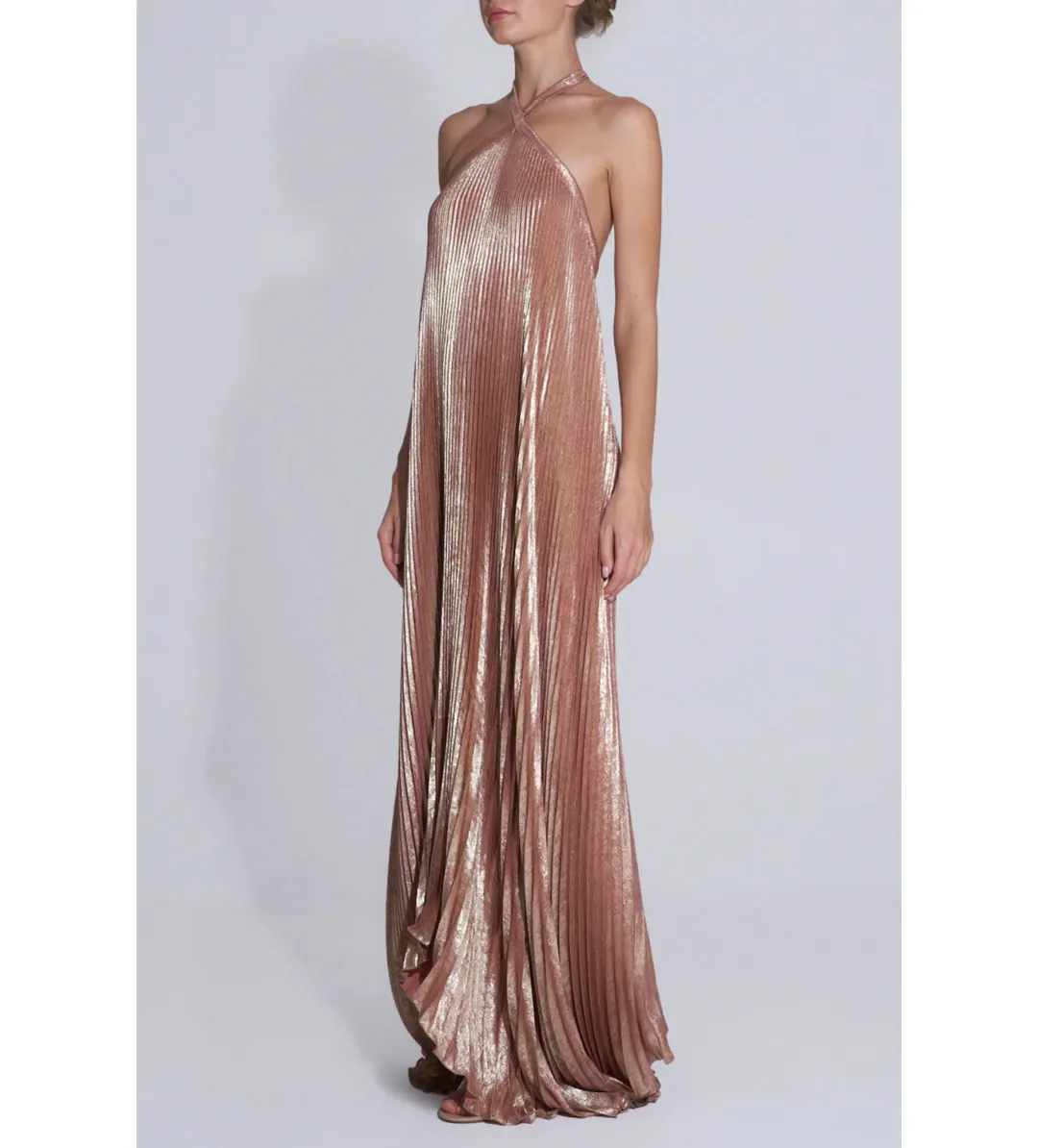 L'idée Deesse Gown Maxi Dress in Rose Quartz Shimmer Size AU 10 for rent on The Volte - main image