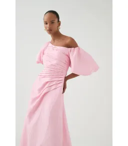 Aje Cadence Ruched Midi Dress Ballerina Pink Size AU 8 for rent on The Volte - image 4