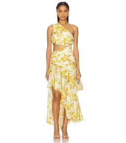 Zimmermann Golden Asymmetric Midi Dress in Yellow Toile Floral Size / 3 AU 14 for rent on The Volte - image 1