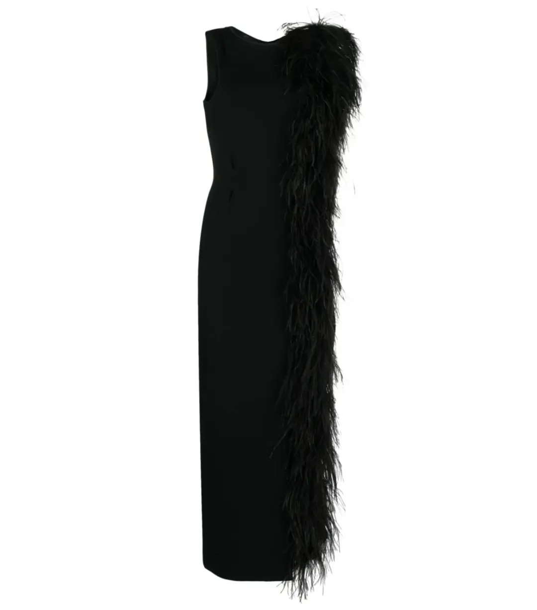 Rachel Gilbert Elcie Feather-Tri Midi Dress Black Size XS / AU 6 for rent on The Volte - main image