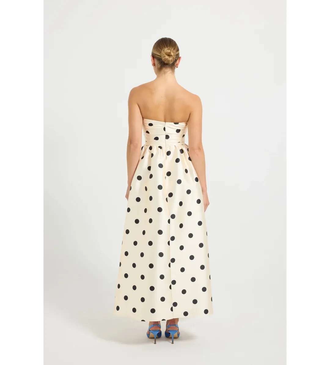 Pasduchas Dottie Strapless Midi Dress in Cream/Black Size AU 12 for rent on The Volte - main image