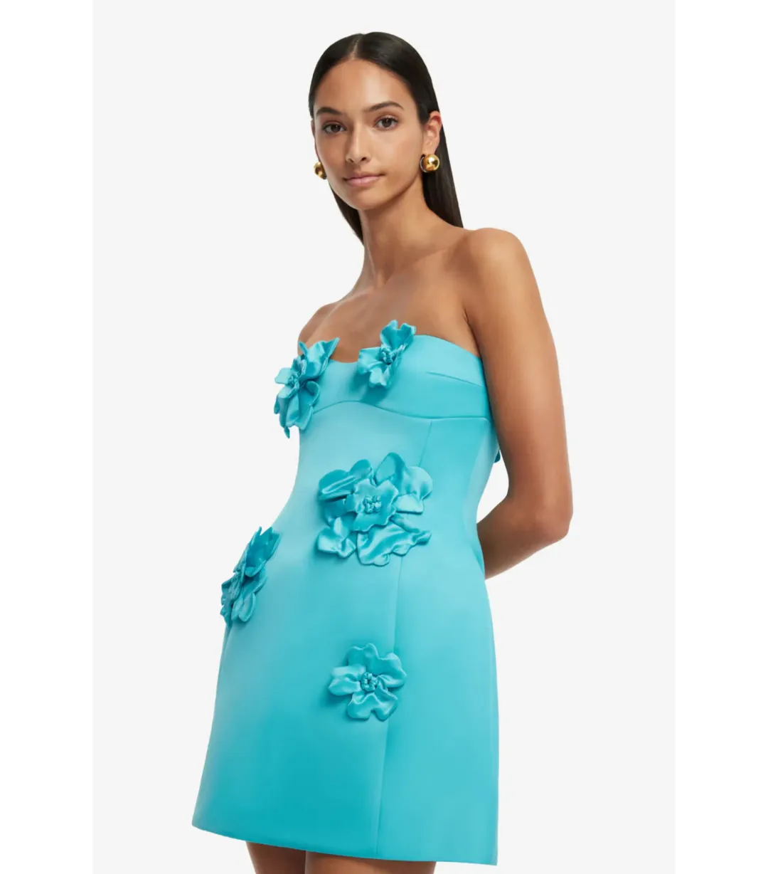 Leo Lin Rosario Petal Bustier Mini Dress Aqua Size AU 8 for rent on The Volte - main image