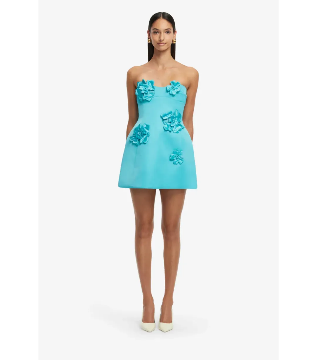 Leo Lin Rosario Petal Bustier Mini Dress Aqua Size AU 8 for rent on The Volte - main image