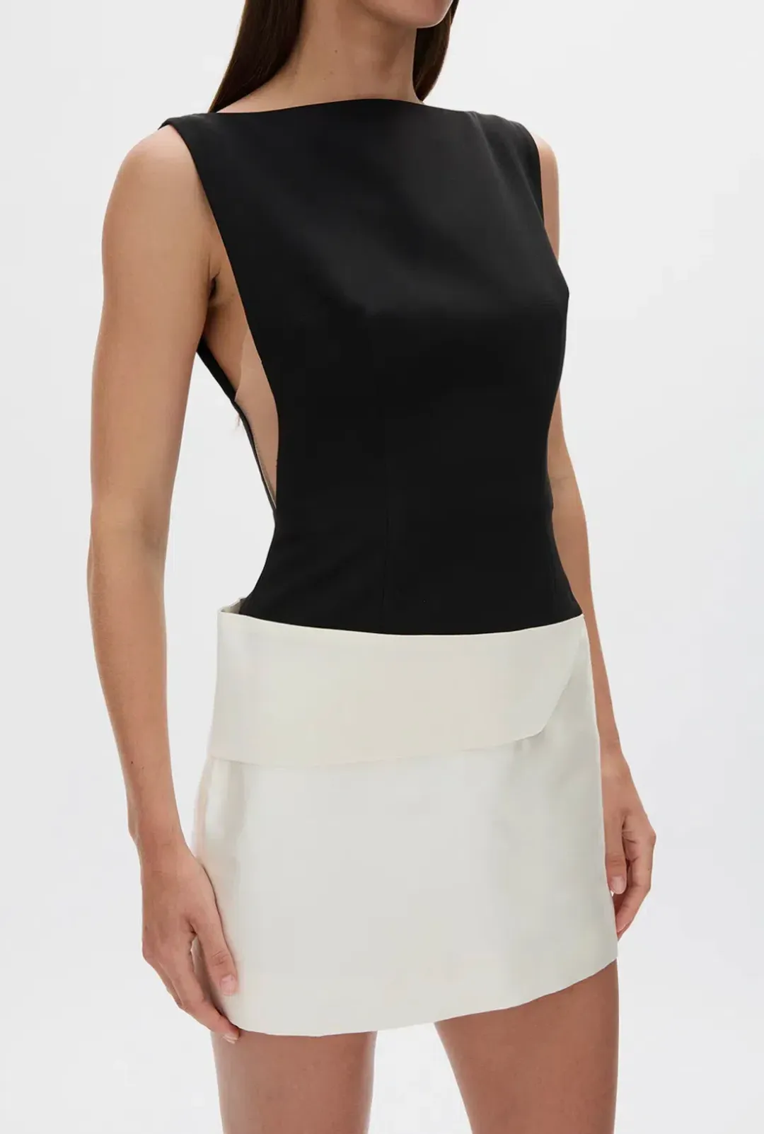 Rachel Gilbert Rikki Foldover Stretch-crepe Mini Dress Black/White Size AU 6  for rent on The Volte - main image