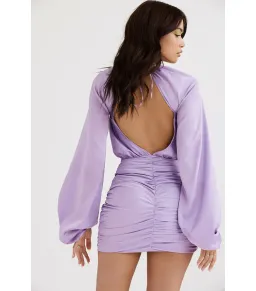 House of CB Kate Satin Wrap Front Mini Dress Orchid Size AU 10 for rent on The Volte - image 3