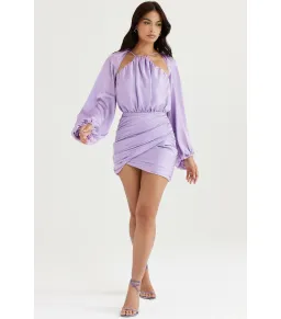 House of CB Kate Satin Wrap Front Mini Dress Orchid Size AU 10 for rent on The Volte - image 1