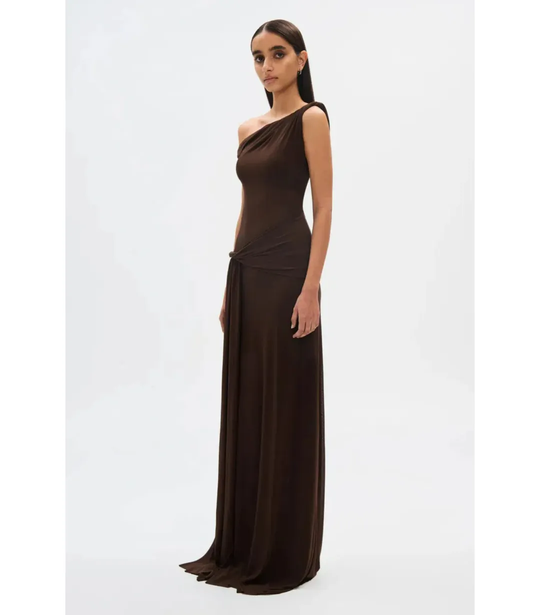 Misha Collection Sisal Mesh Maxi Dress Espresso Size 8/S for rent on The Volte - main image