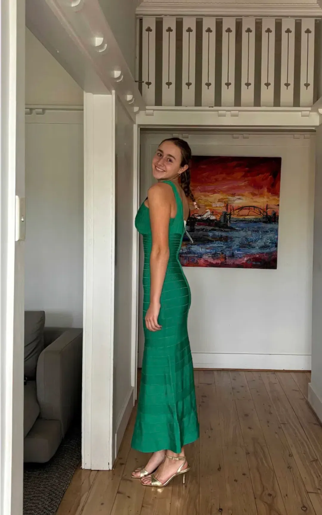 Hervé Léger One-Shoulder Asymmetric Emerald Dress Green Size Small / AU 8 for rent on The Volte - main image