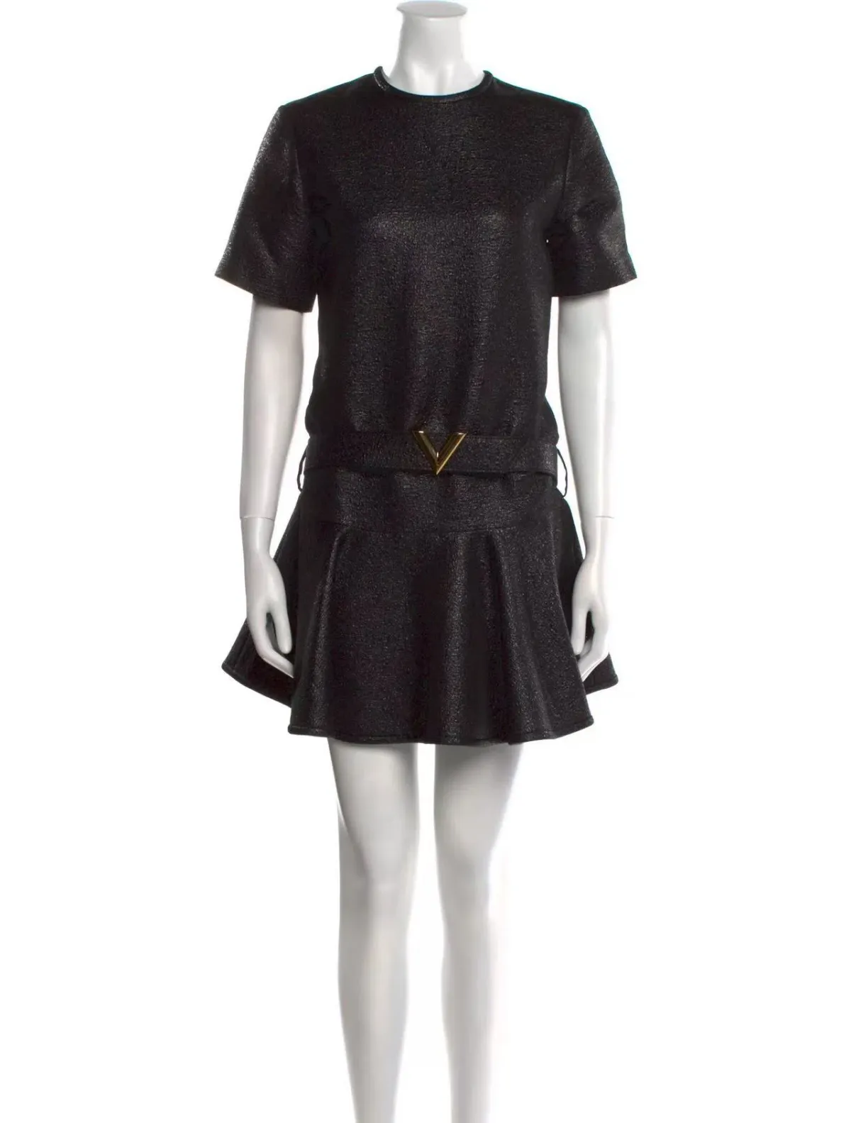 Louis Vuitton Black Wool Blend Belted Mini Dress Size 38 for rent on The Volte - main image