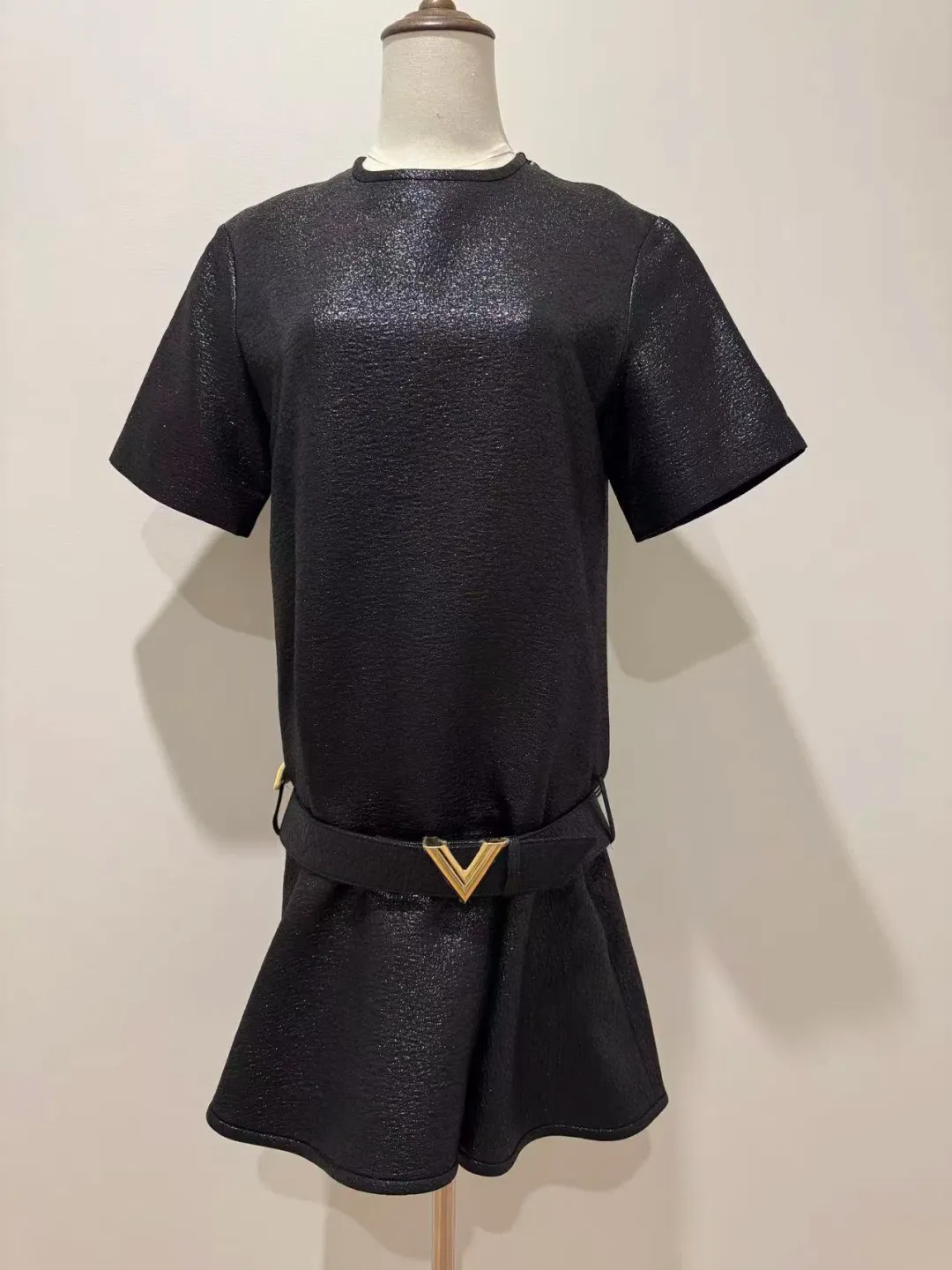 Louis Vuitton Black Wool Blend Belted Mini Dress Size 38 for rent on The Volte - main image