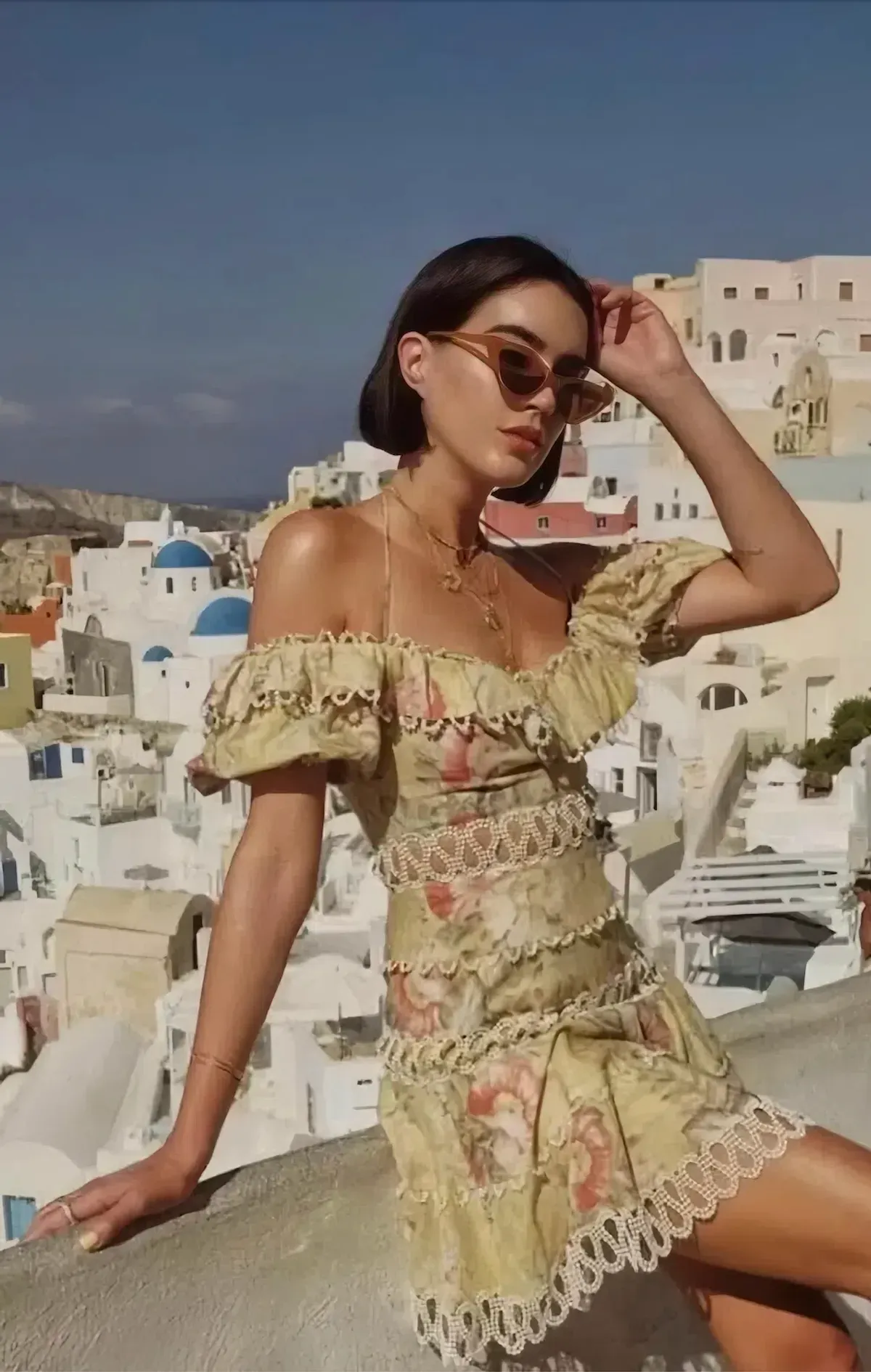 Zimmermann Melody Off Shoulder Mini Dress Mustard Floral Size 1 / AU 10 for rent on The Volte - main image