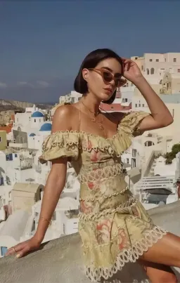 Zimmermann Melody Off Shoulder Mini Dress Mustard Floral Size 1 / AU 10 for rent on The Volte - image 1