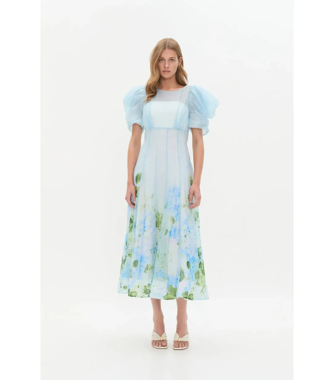 Aje Clementine Midi Dress Blue Hydrangea Size AU 16 for rent on The Volte - main image