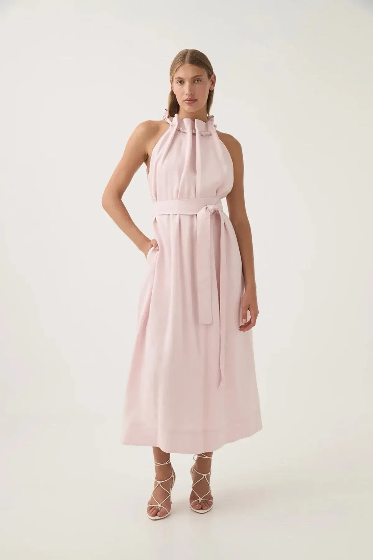 Aje Mariel Trapeze Midi Dress Pink Size AU 16 for rent on The Volte - main image