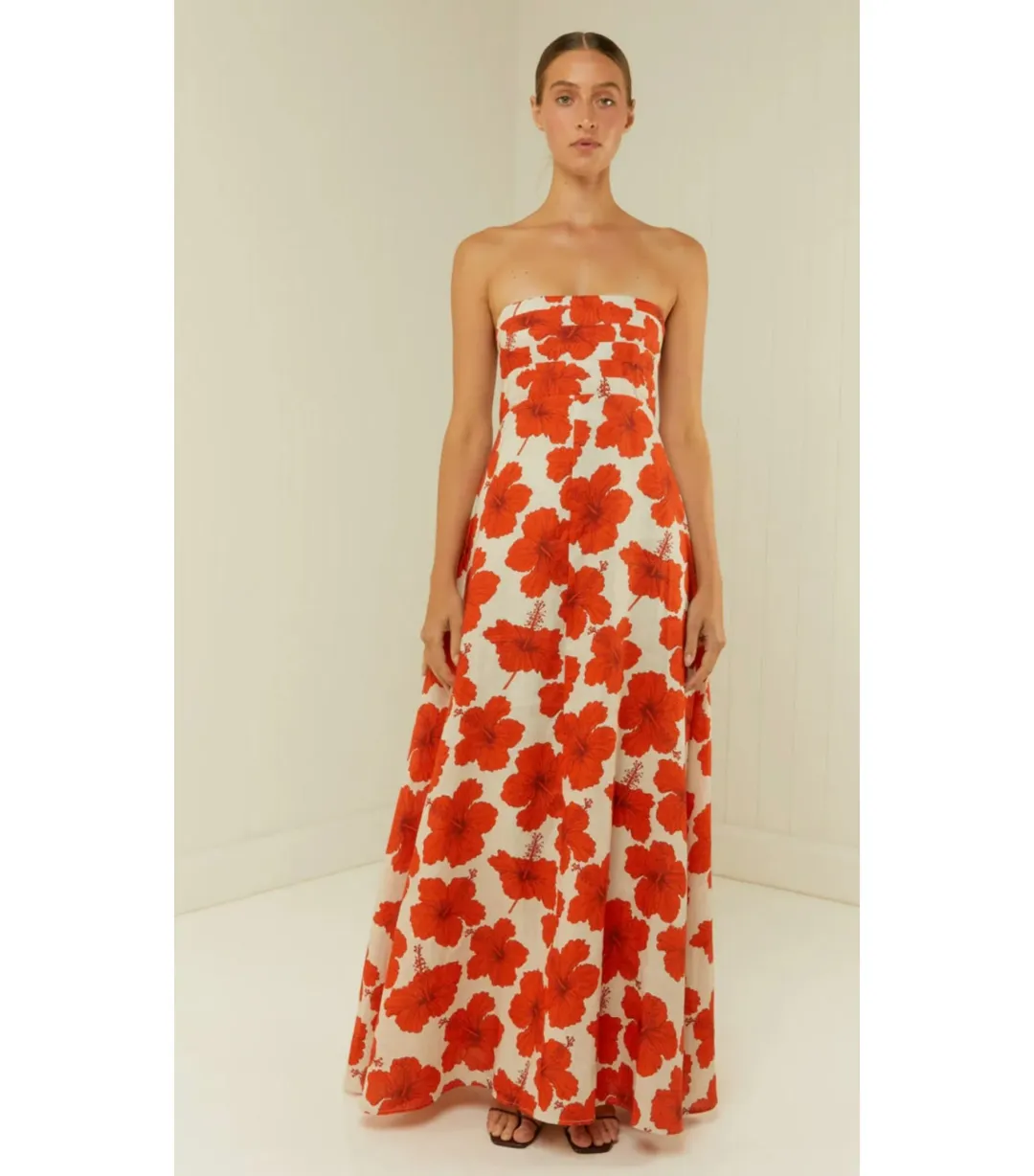 Palm Noosa Primrose Maxi Dress Red Hibiscus Size AU 10 for rent on The Volte - main image
