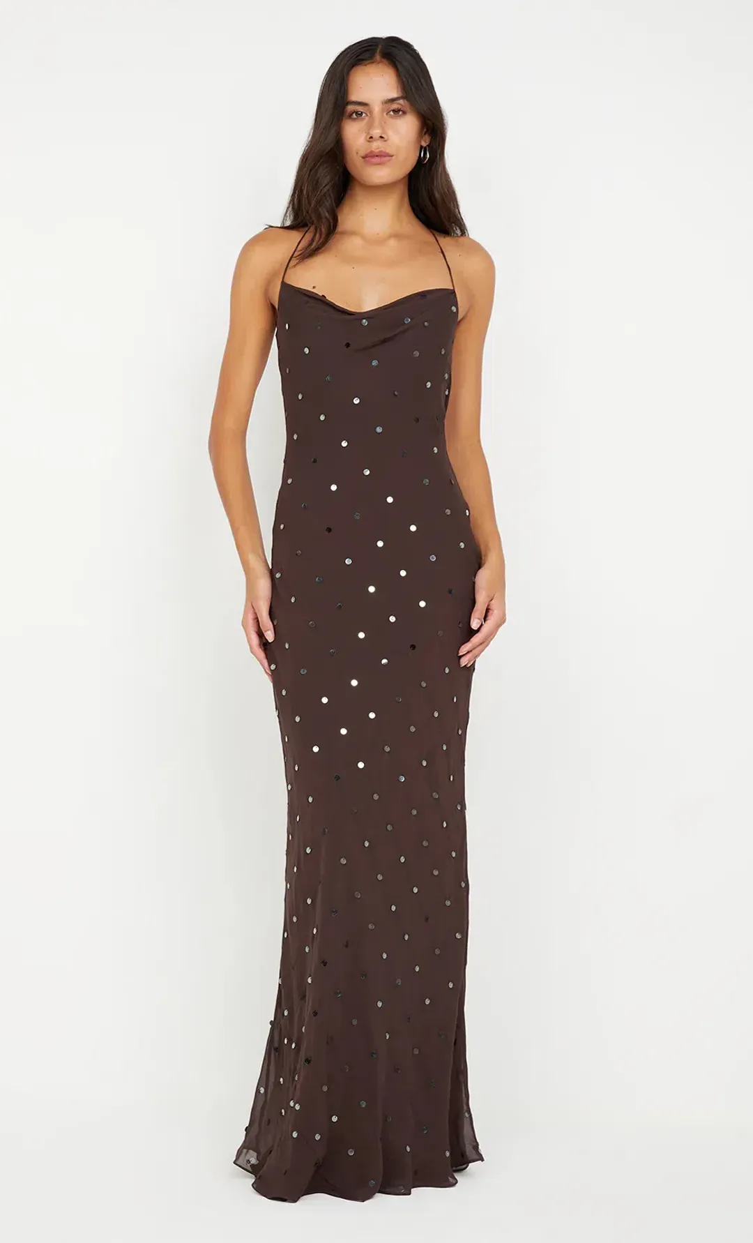 Bec & Bridge Arielle Sequin Maxi Dress Dark Chocolate Size AU 10  for rent on The Volte - main image