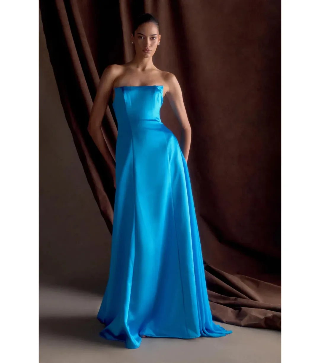 Meshki Rosella Satin Maxi Gown Cyan Blue Size AU 8 for rent on The Volte - main image