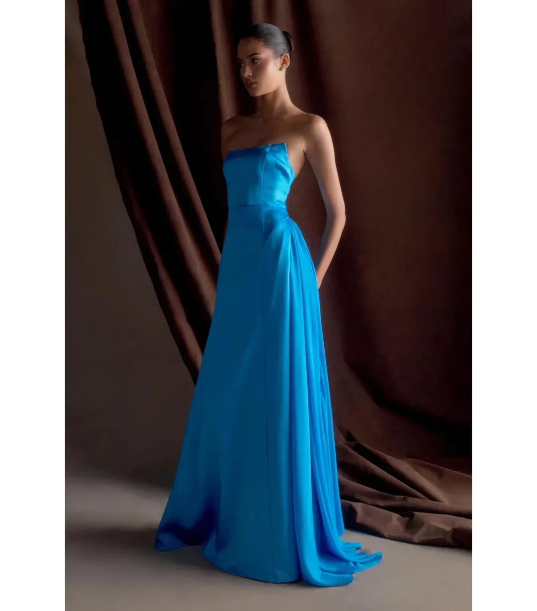 Meshki Rosella Satin Maxi Gown Cyan Blue Size AU 8 for rent on The Volte - main image