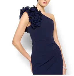 Montique Elle Navy One Shoulder Gown Blue  Size 10  for rent on The Volte - image 2