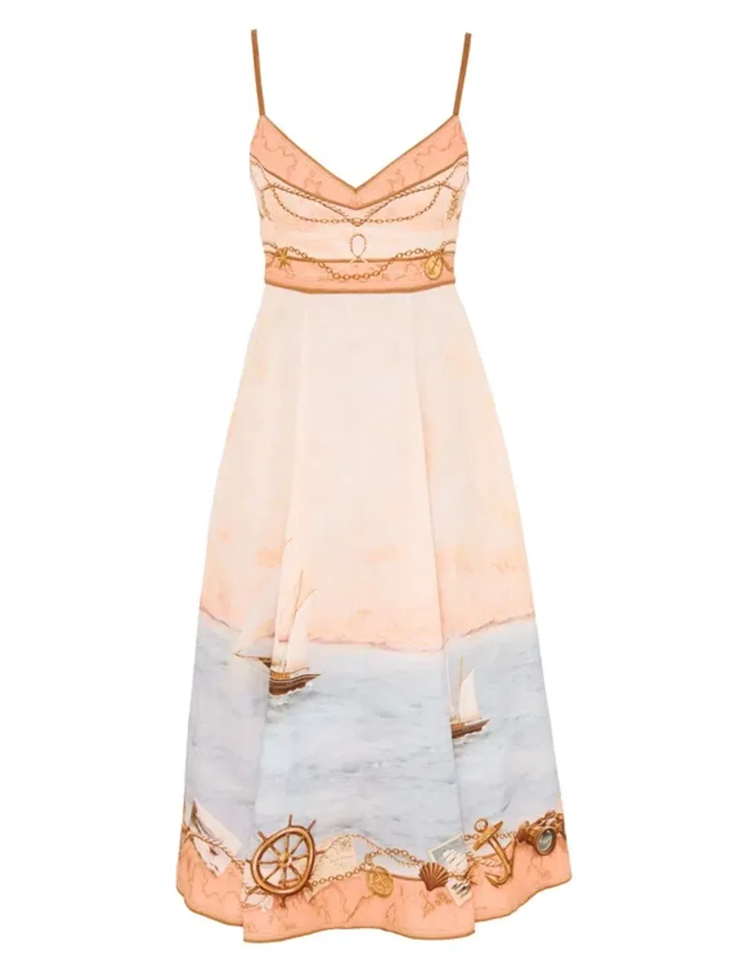 Zimmermann Scarborough Picnic Midi Dress in Peach Nautical Map Size 10  for rent on The Volte - main image