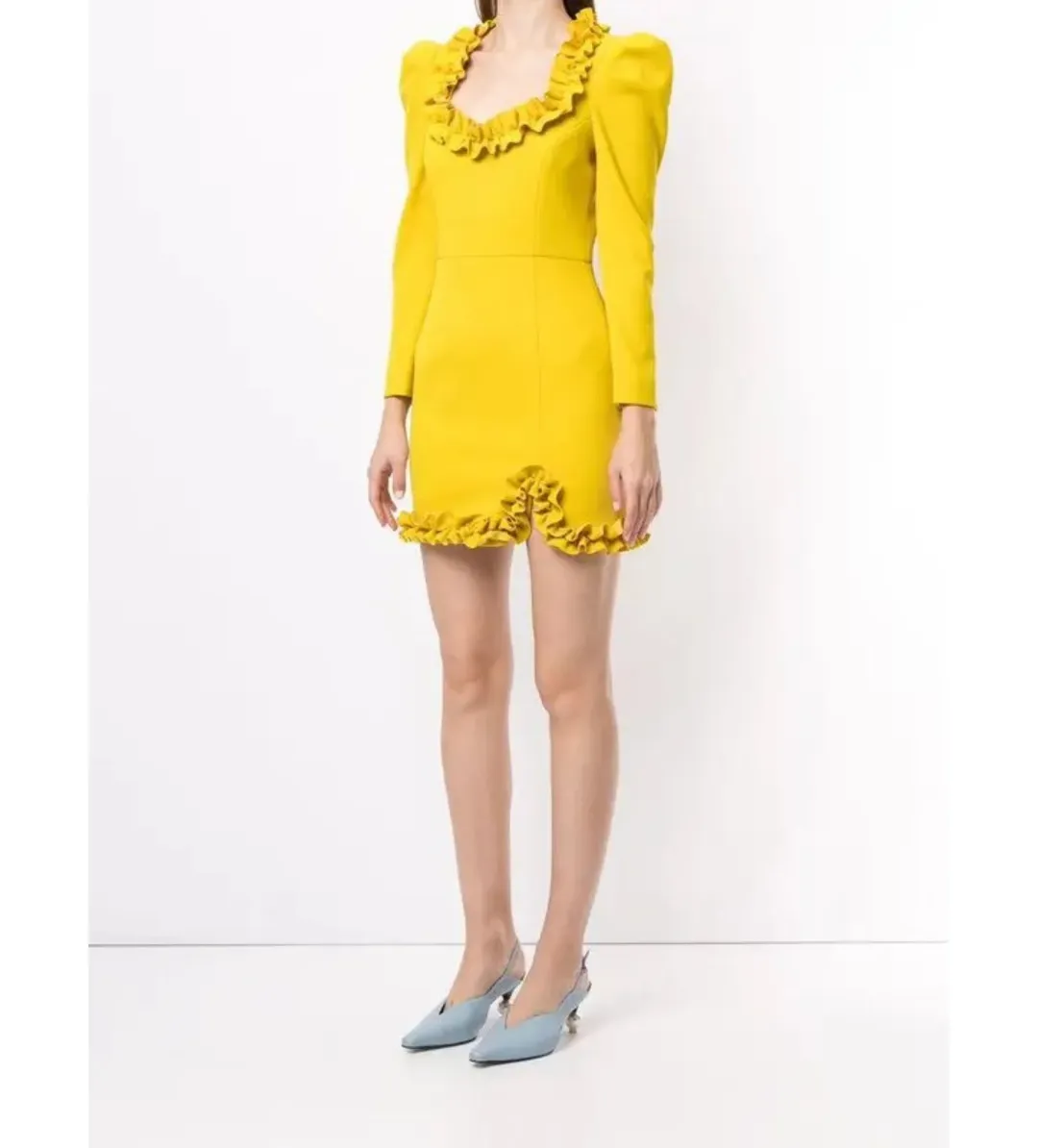 Rebecca Vallance Baci Long Sleeve Mini Dress Yellow Size AU 14 for rent on The Volte - main image