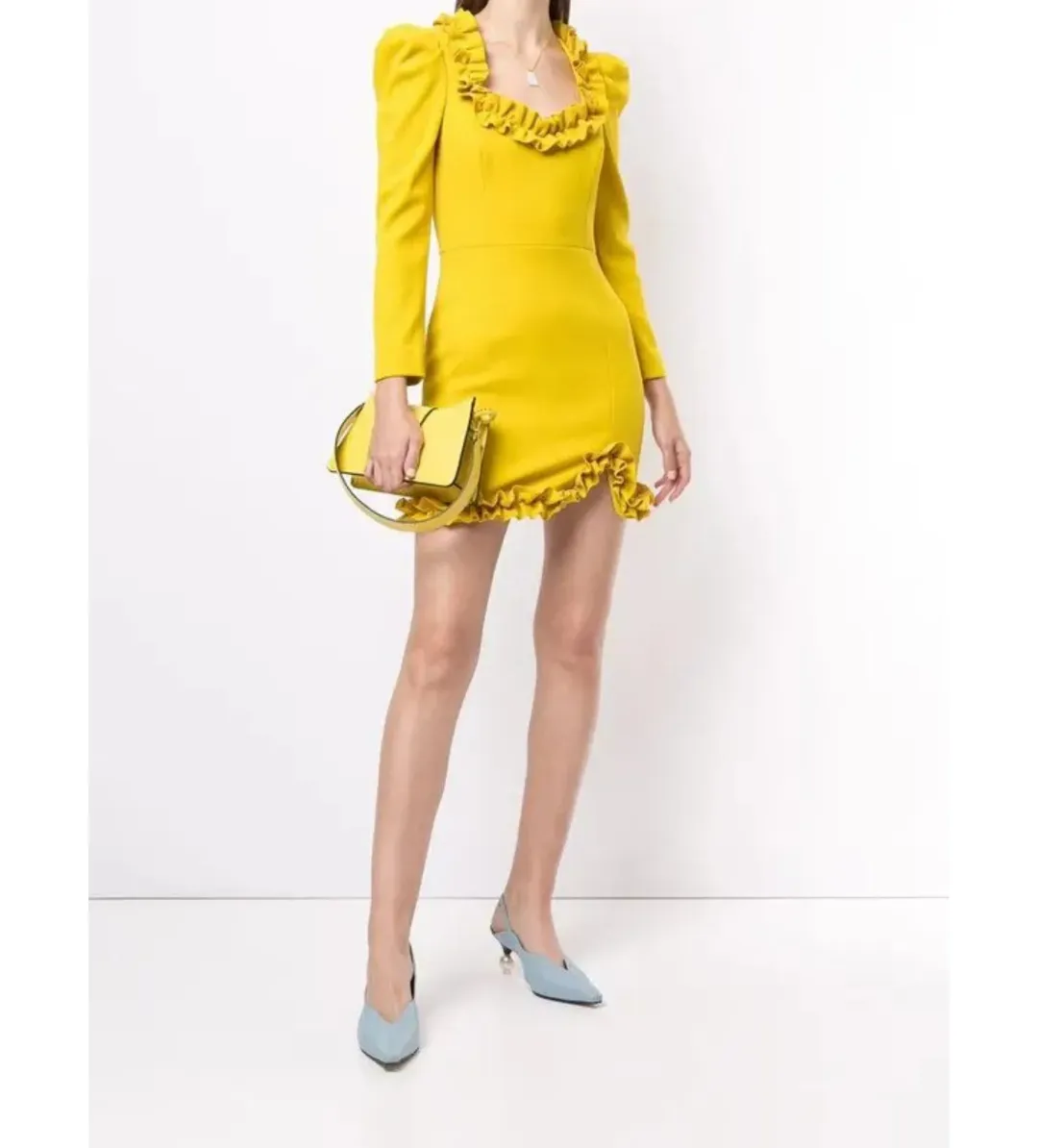 Rebecca Vallance Baci Long Sleeve Mini Dress Yellow Size AU 14 for rent on The Volte - main image
