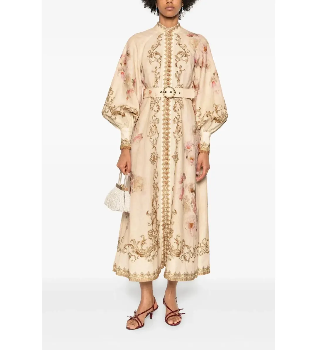 Zimmermann Hypnotic Buttoned Midi Dress Creamy Peony Size 3 AU 14 for rent on The Volte - main image