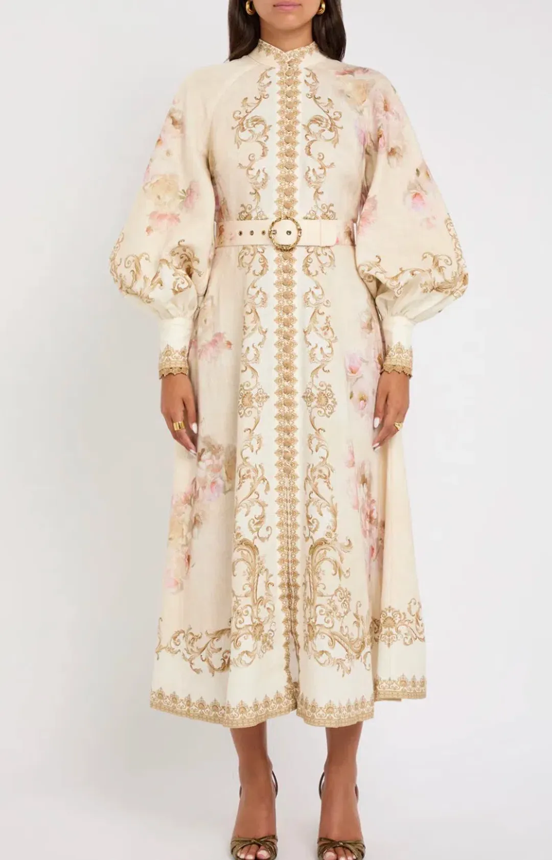 Zimmermann Hypnotic Buttoned Midi Dress White Peony Size 3 au 14 for rent on The Volte - main image