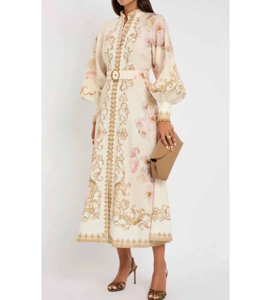 Zimmermann Hypnotic Buttoned Midi Dress Creamy Peony Size 3 AU 14 for rent on The Volte - main image
