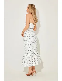 Odd Muse Strapless Peplum Midi Dress in White Polka Dot Size M/AU10 for rent on The Volte - image 2