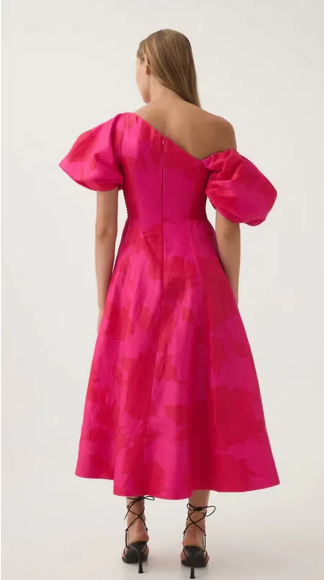 Aje Arista Tulip Sleeve Midi Dress Florescent Rose size 16 for rent on The Volte - main image