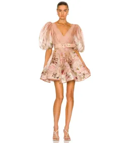 Zimmermann Dancer Puff Sleeve Mini Dress in Blush Garden Floral Size0/AU8 for rent on The Volte - image 1