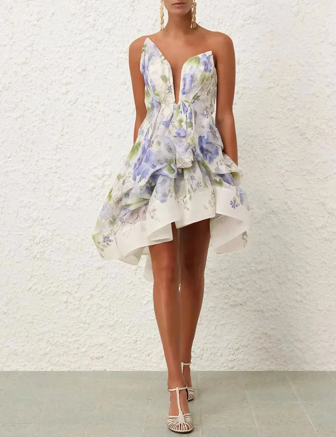 ZIMMERMANN NATURA DRAPED MINI BLUE FLORAL SIZE 0 / AU 8 for rent on The Volte - main image