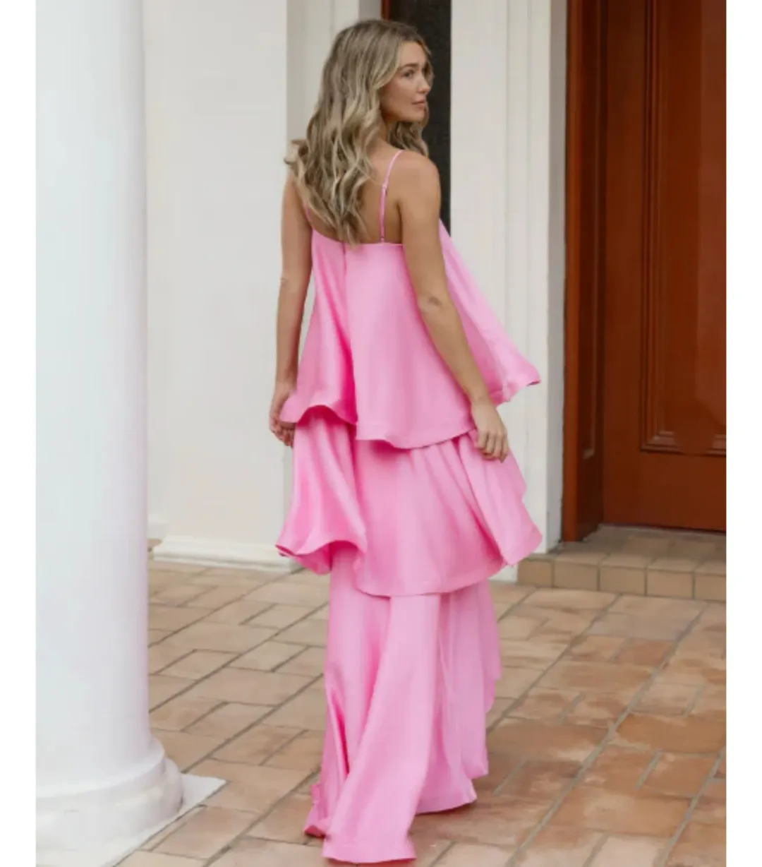 Elliatt Tilly Tiered Maxi Dress Pink Size AU 8 for rent on The Volte - main image