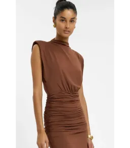 With Harper Lu Structured Shouldered Mini Dress Cafe Brown Size AU 12 for rent on The Volte - image 2