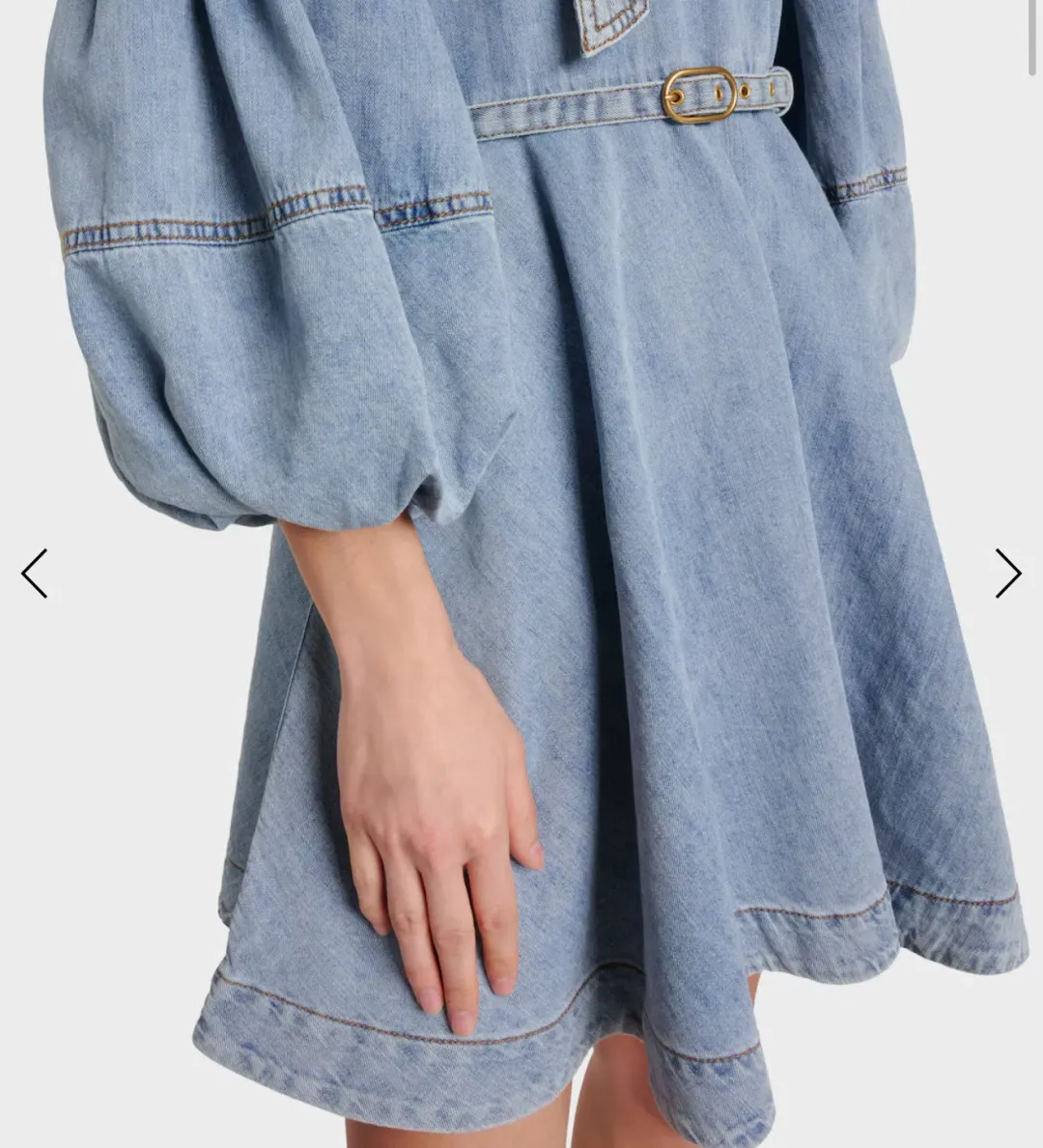Zimmermann Tie-neck puff-sleeve denim minidress size 1 for rent on The Volte - main image