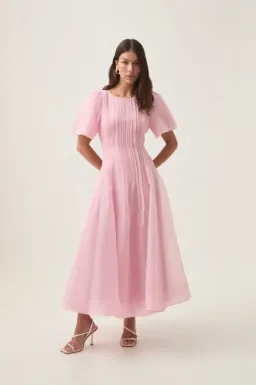 Aje Nova Pleated Midi Dress Chalk Pink Size AU 12 for rent on The Volte - image 1