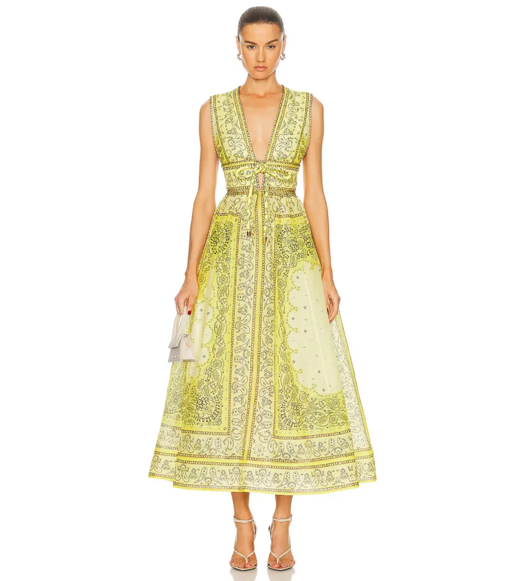 Zimmermann Matchmaker Bow Long Dress in Yellow Bandana Size 2 AU 12 for rent on The Volte - main image